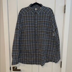 REI Blue and Light Brown Plaid Casual Shirt XXL
